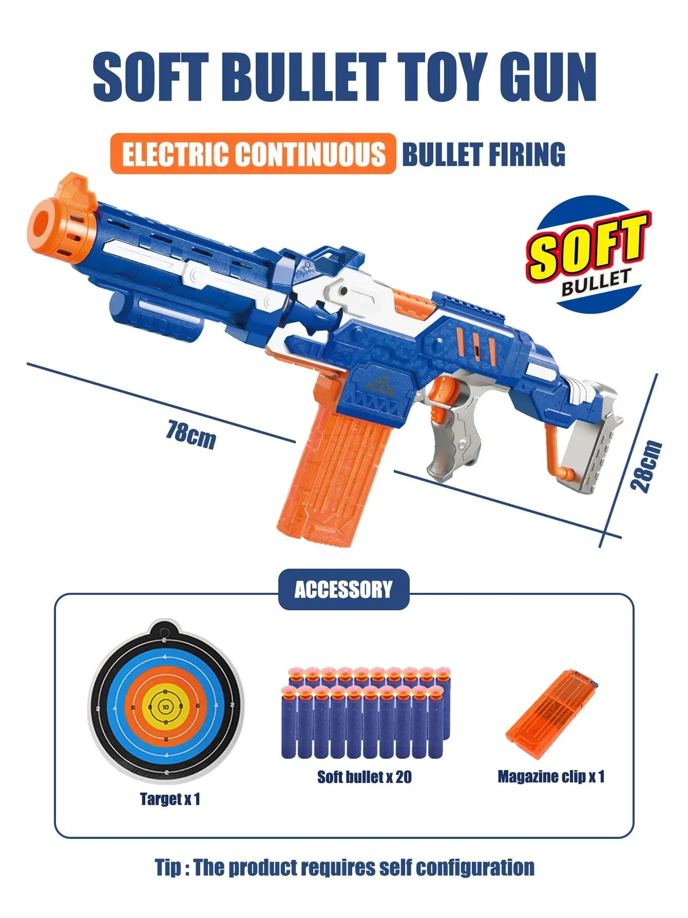 Kids Soft Bullet Submachine Gun Toy with Target