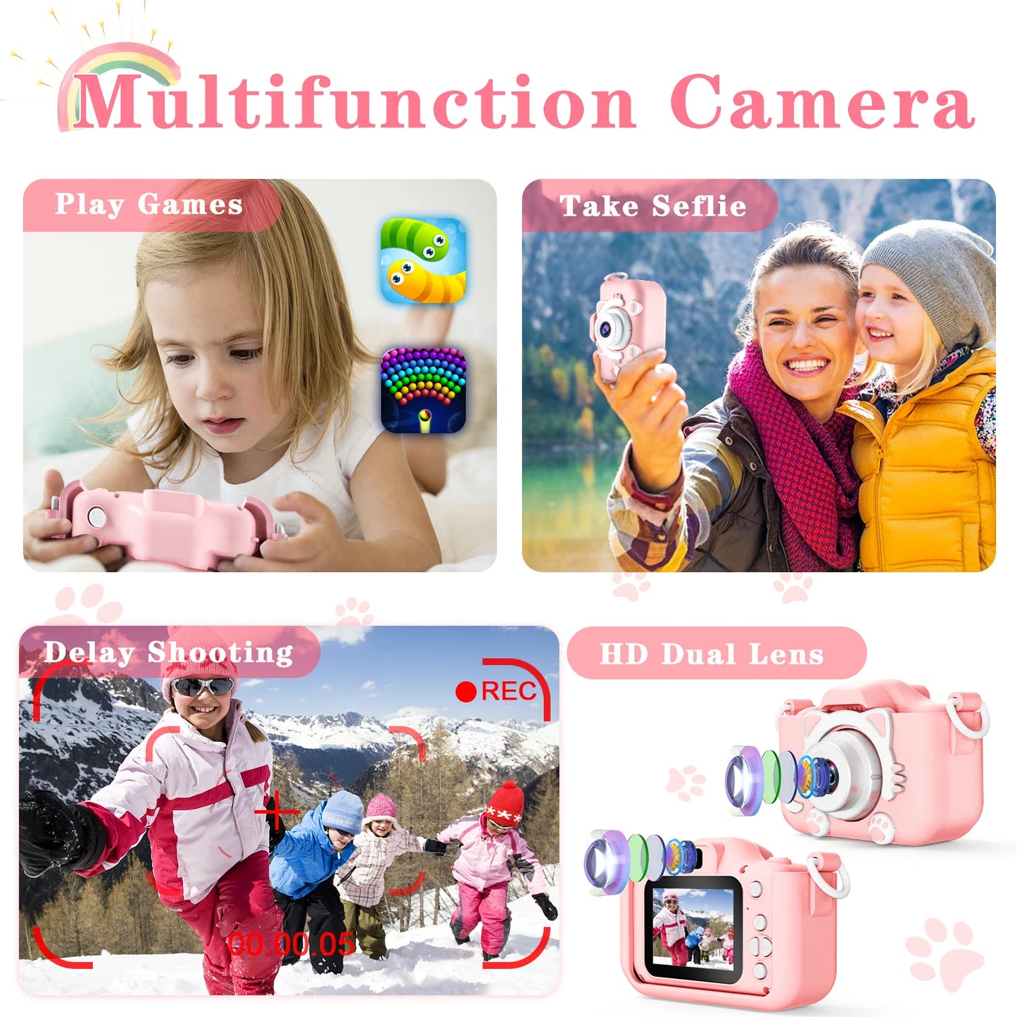 Cute Cat Kids Camera – Dual Lens HD Toy