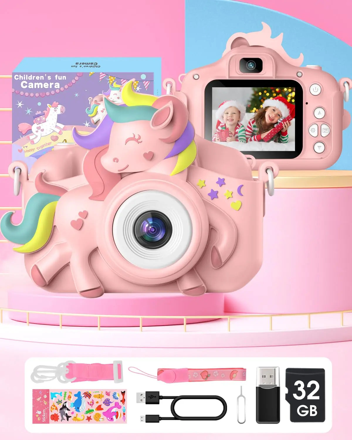 2.0" Kids 20MP HD Digital Camera – Cartoon Selfie Toy with 32GB Card