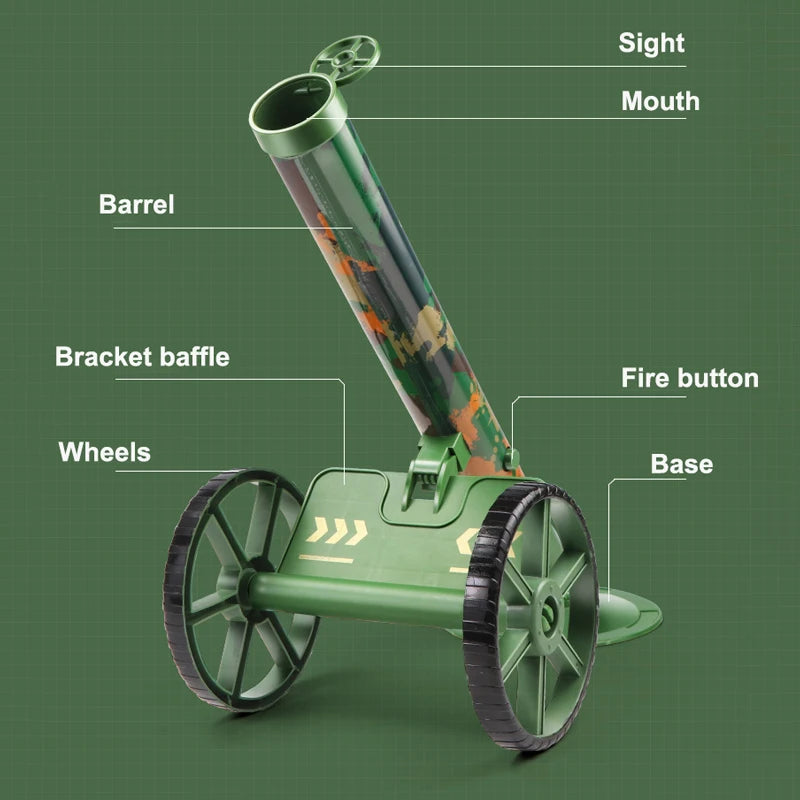Kids Simulation Mortar Toy Set with Wheeled Cannon