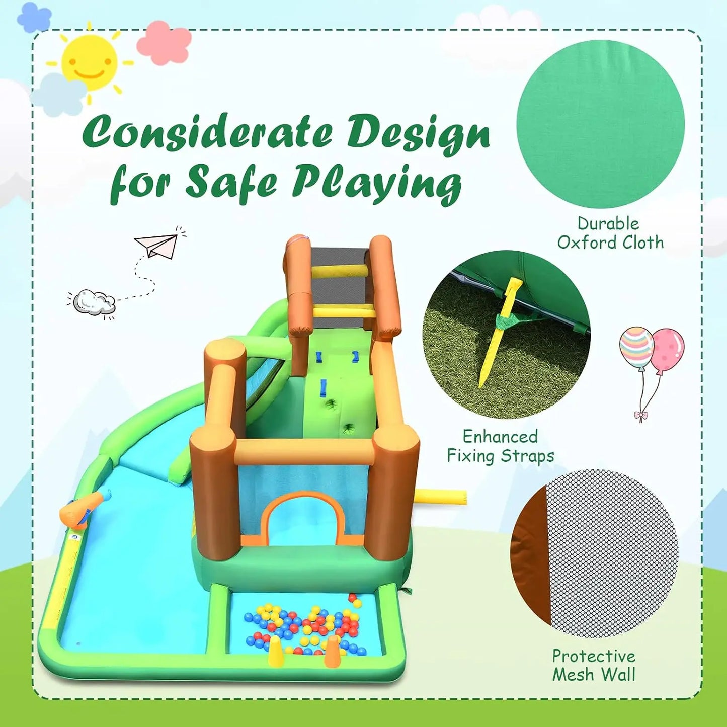 6-in-1 Inflatable Water Slide & Bounce House – Kids Outdoor Fun Combo