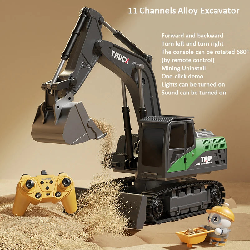 Alloy RC Excavator Toy – Lights & Sound