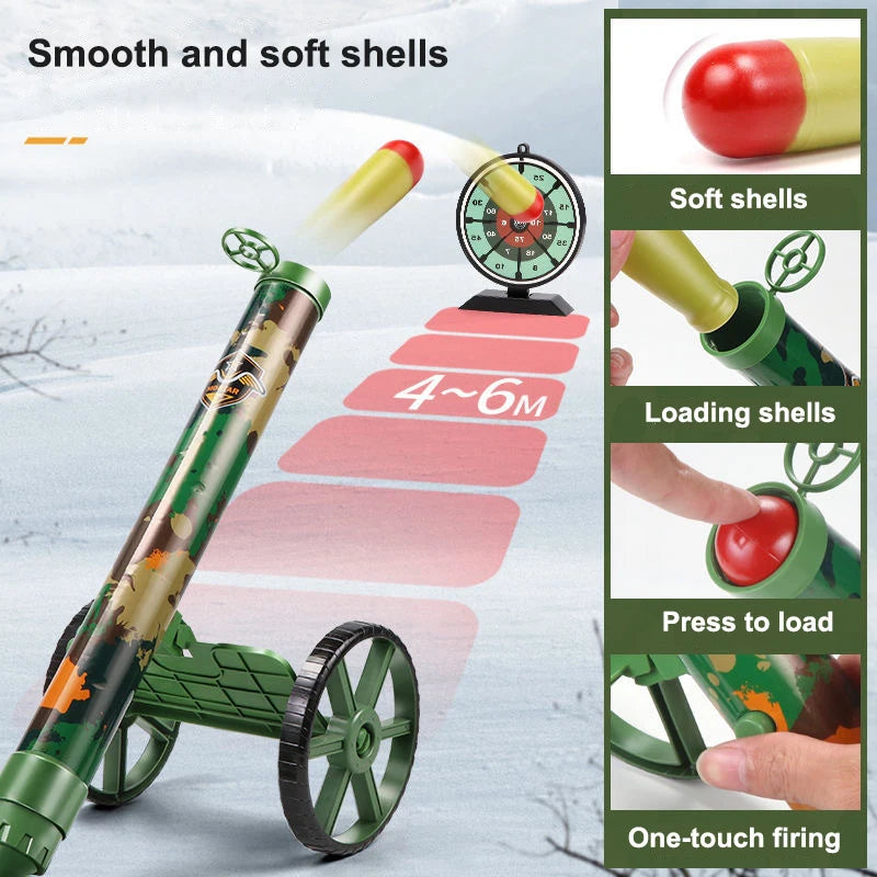 Kids Simulation Mortar Toy Set with Wheeled Cannon