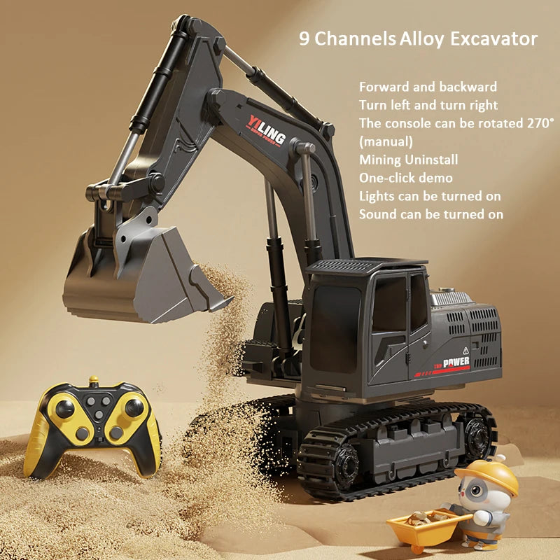Alloy RC Excavator Toy – Lights & Sound
