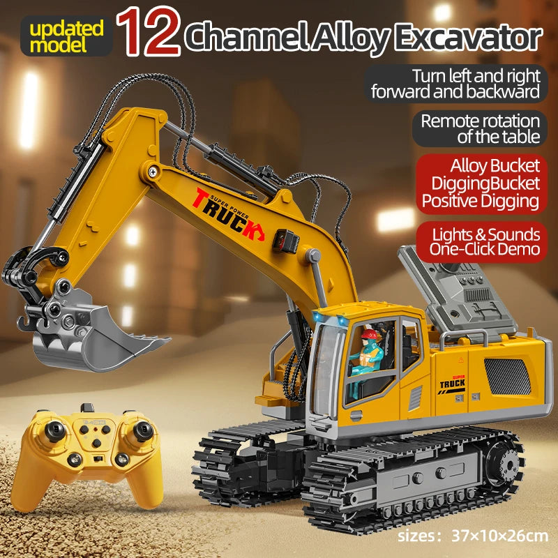 Alloy RC Excavator Toy – Lights & Sound