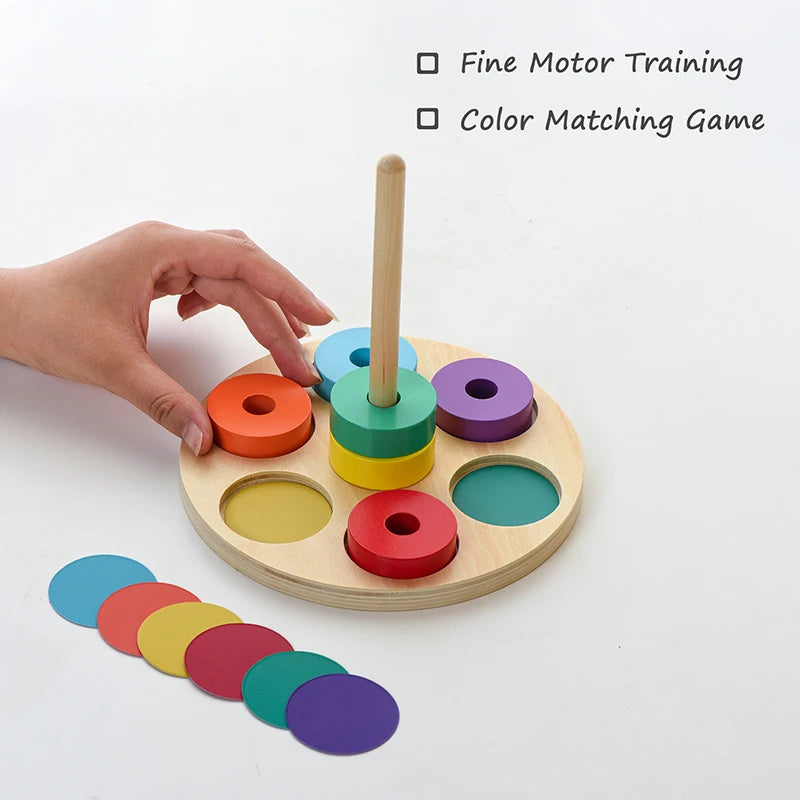 Montessori Rainbow Stacking Blocks – Wooden Educational Toy for Toddlers