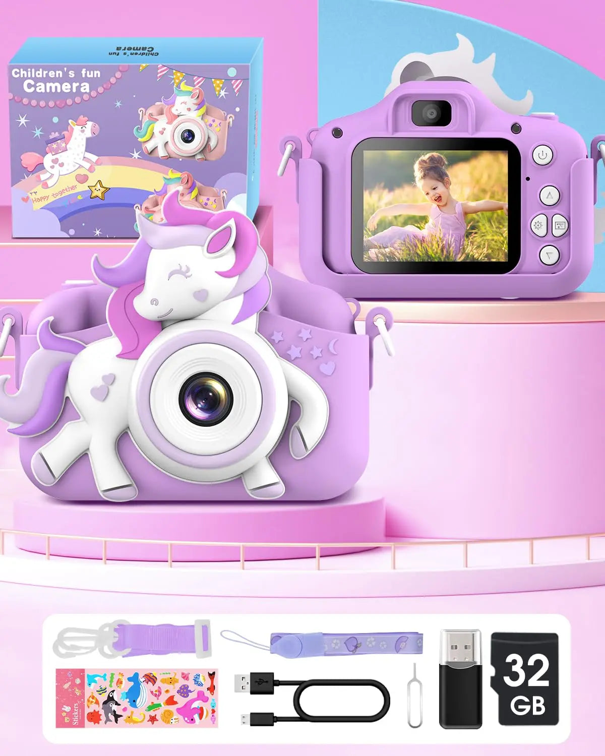 2.0" Kids 20MP HD Digital Camera – Cartoon Selfie Toy with 32GB Card