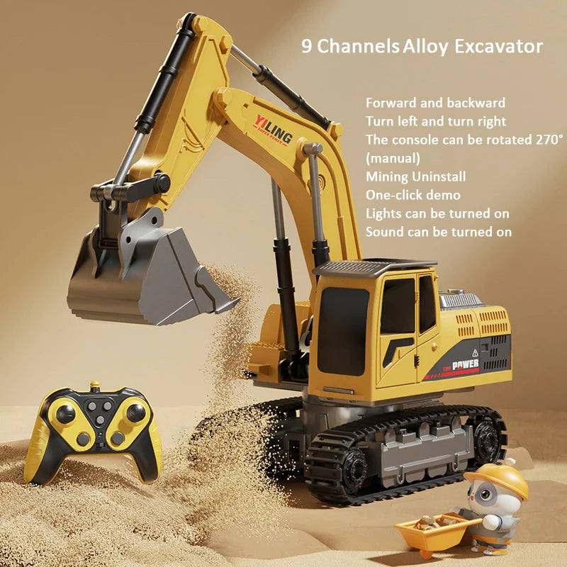 Alloy RC Excavator Toy – Lights & Sound