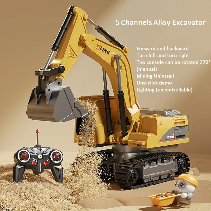 Alloy RC Excavator Toy – Lights & Sound