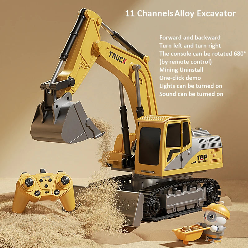 Alloy RC Excavator Toy – Lights & Sound