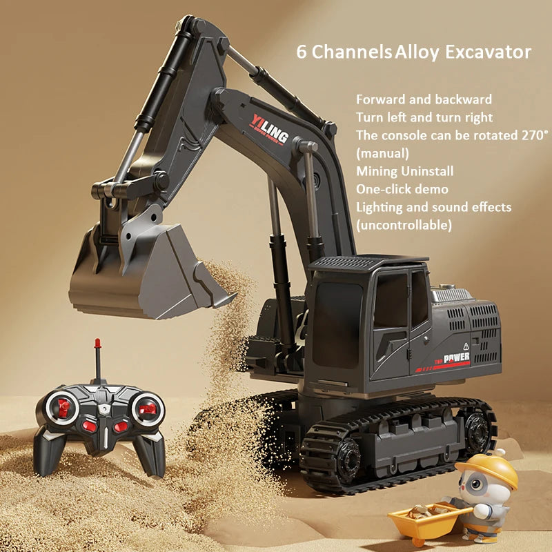 Alloy RC Excavator Toy – Lights & Sound