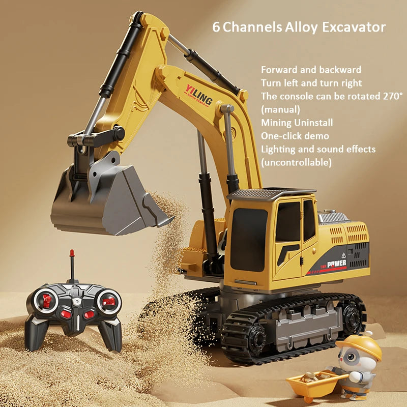 Alloy RC Excavator Toy – Lights & Sound